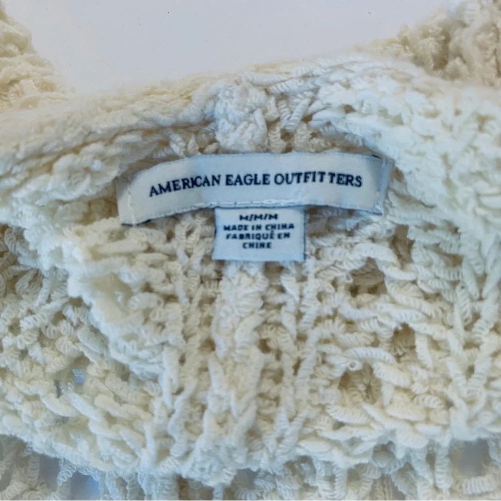 AMERICAN EAGLE CROCHET KNIT TASSEL TRIM CARDIGAN DUSTER SWEATER - Picture 5 of 12